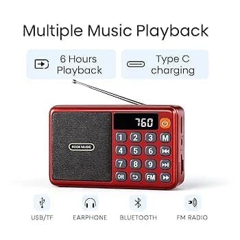 Image of Portable Digital Radio Speaker with LED Display, High-Gain FM Antenna, Numeric Keypad Control FM Antenna | Numeric Keypad | Lightweight (BT-662-RED)