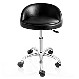 SUPER DEAL Adjustable Height Hydraulic Rolling Swivel Salon Stool Chair, Tattoo Facial Massage Spa Medical Stool with Backrest Wheels, Black