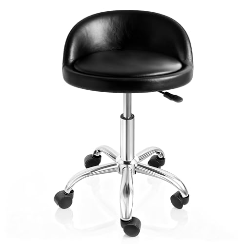 SUPER DEAL Adjustable Height Hydraulic Rolling Swivel Salon Stool Chair, Tattoo Facial Massage Spa Medical Stool with Backrest Wheels, Black