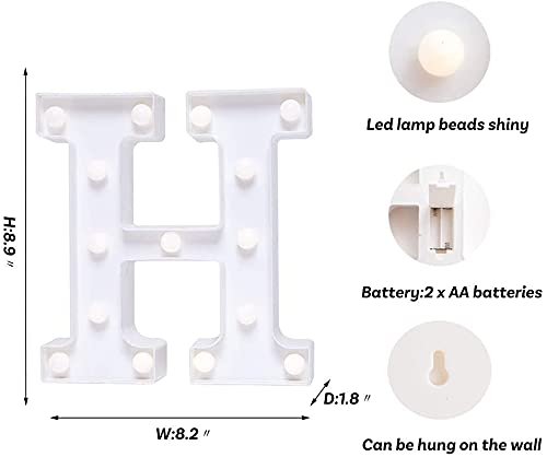 Image of LED Letter Lights Sign Light Up Letters Sign for Night Light Wedding /Birthday Party Battery Powered Christmas Lamp Home Decoration (Letter-H)