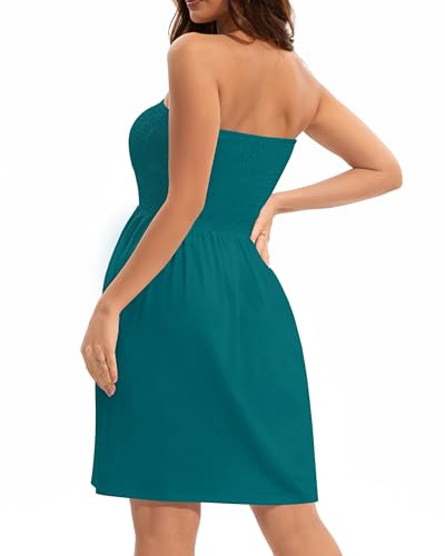 Image of elescat Summer Dresses for Women 2026 Strapless Casual Beach Cover Ups Tube Top Sundress