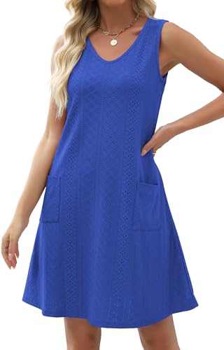 Image of elescat Swimsuit Coverup Summer Dresses for Women Eyelet Casual Loose Sleeveless Sundress with Pockets 2026
