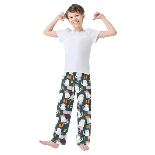 Cartoon Cats Dark Blue Boys Pants for Kids Jogger Pants with Pockets S-XL2