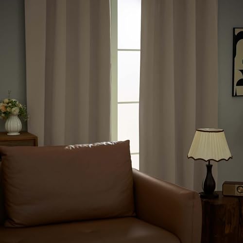 Image of Aiyufeng Biscotti Beige Blackout Curtains for Bedroom 63 Inch Length 2 Panels, Solid Thermal Insulated Energy Saving Rod Pocket Window Treatment Curtains Blackout Drapes, W40 x L63 Inch,Biscotti Beige