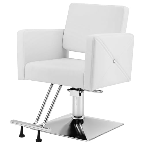 Image of Artist hand Barber Salon Chair for Hair Stylist with Back Cover, White | Heavy Duty Hydraulic Pump, Adjustable Height, 360 Swivel, Padded Armrest, Professional Styling Chair, Beauty Salon Equipment