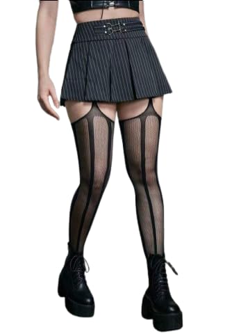 Style Striped Hollow Out Fishnet Socks For Women, Gothic Thigh High Stockings, Sheer Pantyhose, Retro Style, Europe And America Design-image-25