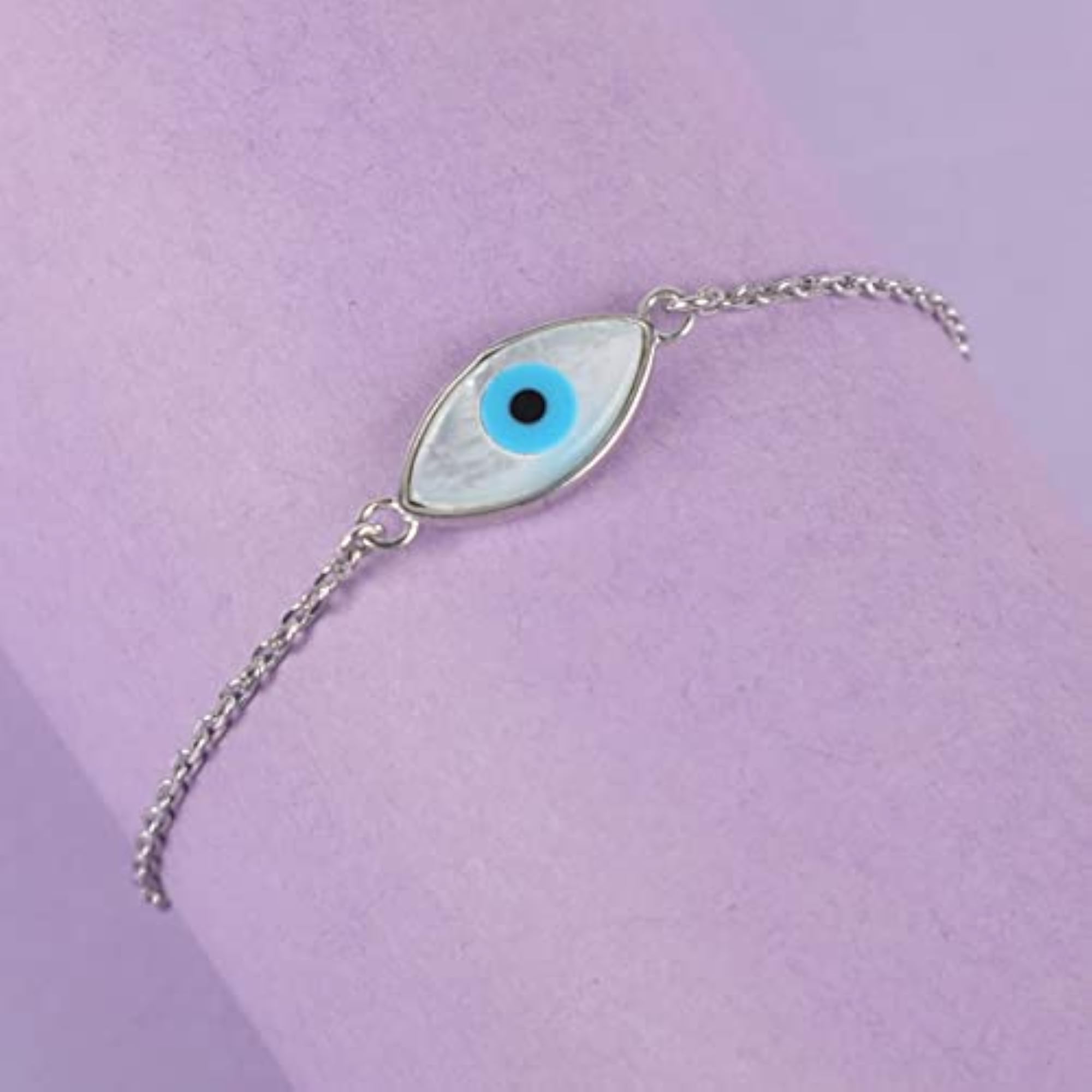 Women's 925 Sterling Silver Evil Eye Marquise Bracelet, Adjustable Gift