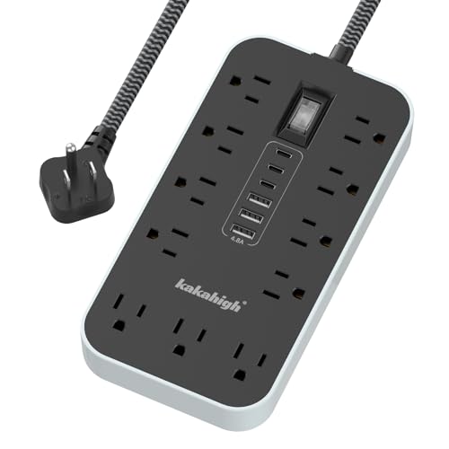 Extension Cord with USB Ports- 5 FT Power Strip with USB 1625W Multi Outlet with 11 AC Outlet 6 USB (24W/4.8A) Charging Station for Multiple Devices for Home Office Dorm Gaming Room Essentials