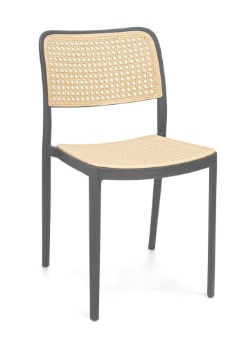 Image of NARSA Modern Rattan Style Dining Chair for Home & Cafe | Cane Pattern Plastic Chair with Ergonomic Backrest | Lightweight & Durable Indoor Outdoor Seating Chair (Black, Armless, Set of 1)