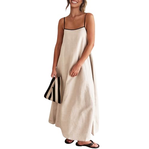 Shy Velvet Women's 2025 Summer/Fall Linen Maxi Dress Contrast Spaghetti Strap Dress Backless Casual Party Slip Dresses4