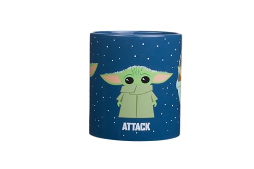 Image of Silver Buffalo Star Wars The Mandalorian The Child Baby Yoda Grogu Protect Attack Snack Ceramic Coffee Mug, 20-Ounces