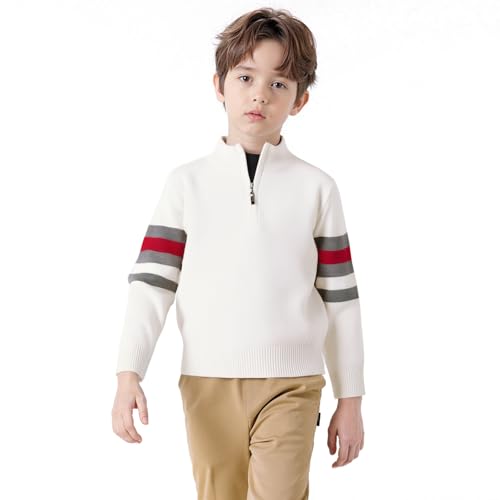 Danny D Boys Quarter Zips Up Chunky Stripe Sweater Kids Knit Warm Pullver Tops﻿ Little Kid Long Sleeve Knitwear Sweater﻿4