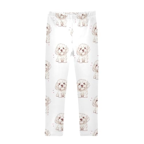 ALAZA Girls' Leggings Children's Yoga Pants Skinny Printed Dance Puppy Dog White Comfortable 4T