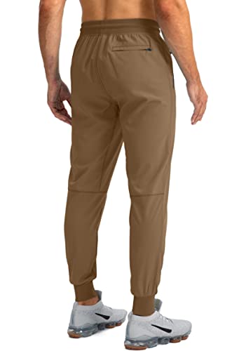 Pudolla Men's Lightweight Jogger Pants Workout Running Tapered Joggers For Men With Zipper Pockets For Athletic Travel Casual(Brown Large) #TOP2