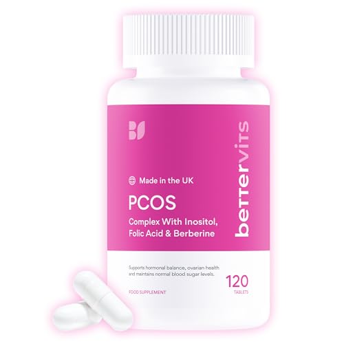 Bettervits PCOS Complex with Inositol Folic Acid Berberine | MYO - Inositol 4000mg and Maca Root 10 000mg | Hormonal Balance for Women with Vitamin B12 | PCOS Supplements for Women - 120 Tablets