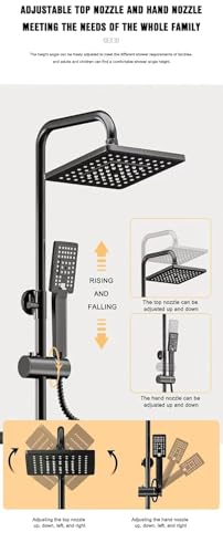 Image of B Backline Thermostatic Shower Set | 3-in-1 Wall Mixer | Rainfall Overhead Shower, Handheld Shower & Spout | Matte Black Finish for Bathroom