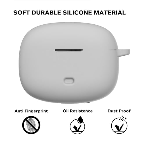 Image of Sounce Earphone Case Cover Compatible for Boat Nirvana Ion, Soft Silicone Skin Case Cover Shock-Absorbing Protective Case with Keychain [Front LED Visible](Grey)