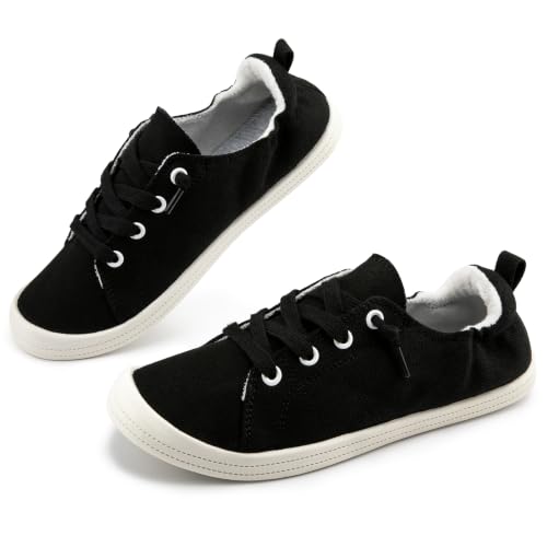 Image of FUNKYMONKEY Slip-On Canvas Sneakers for Women, Comfortable Lightweight Lace-Up Flat Casual Tennis Shoes Breathable Walking Shoes for Everyday Wear