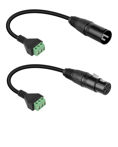 GELRHONR 2Pack XLR to 3 Pin Terminal Solderless Screw Converter Adapter Cable 30cm, for Studio Microphone,Speakers,Live Recording and Performance,DMX Stage Light Control (Male+Female)