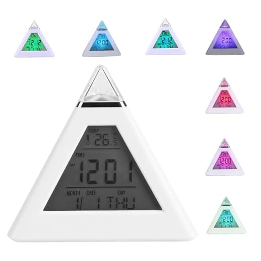 Pyramid Alarm Clock,Large LED Color Changing Digital Clock Triangle Shape Adjustable 8 Alarm Sounds LCD Alarm Clock Thermometer 7 Colors Changing Night Light Desktop Table Clocks for Heavy Sleepers