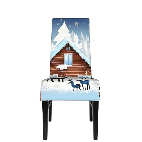 Winter Fawn Stretch Chair Cover for Dining Room.# Removable Washable Elastic Chair Cover for Hotel, Restaurant, Home.