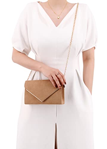 Jascaela Women's Faux Suede Evening Clutch Handbags Envelope Evening Purses For Wedding Cocktail Prom Party - Camel #TOP6