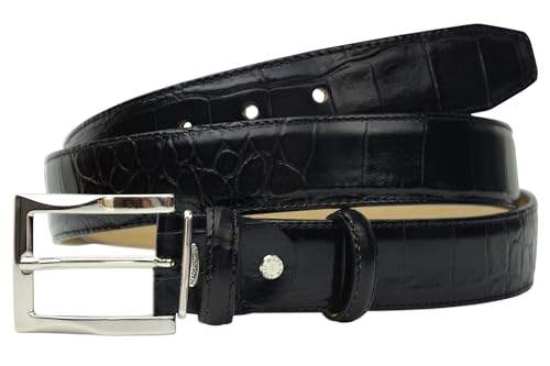 Image of Men's Italian Crocodile Embossed Leather Belt | Genuine Italian leather. Refined crocodile embossed texture. 35mm (1.38 inch) dress width. Handmade in Italy. Gift boxed.