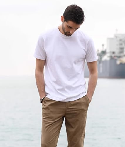 100% Cotton Men's Plain Short Sleeve Crew Neck T-Shirt, Regular Fit Casual T Shirt Tops, Basic Tees, Tshirt3