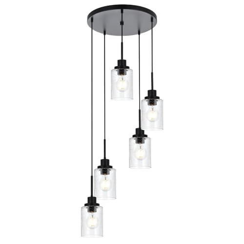 PENDRION Pendant Light Fixture 5 Light Black Cluster Chandelier Seeded