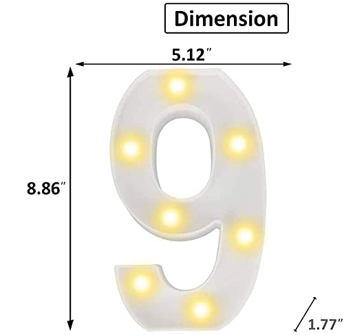 Image of Balloonistics Warm White LED Marquee Number 9 Light - 9 Inch Cordless Battery-Operated Standing Sign for 9th Birthday, Anniversary & Home Decor