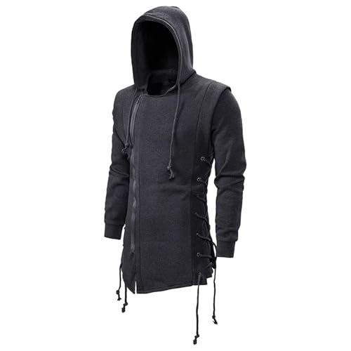 Slim Tunics Jacket for Mens Fall Winter Long Sleeve Medieval Goth Hooded Jacket Hoods Outfits Sweatshirt Mens 2025