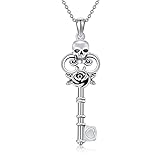 YAFEINI Key Skull Necklace 925 Sterling Silver Gothic Key Necklace Vintage Kay Jewelry for Women Men