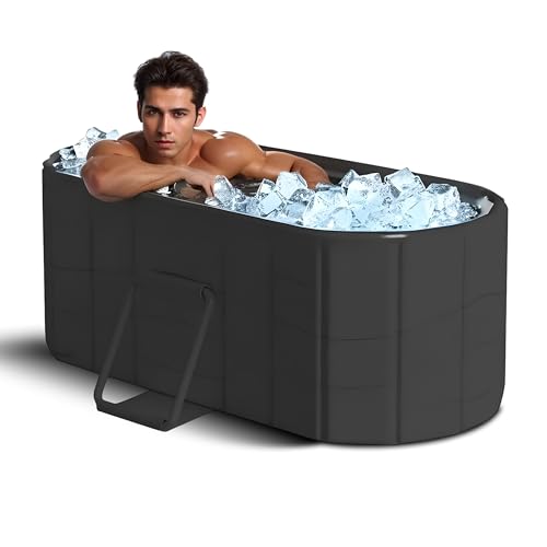 Image of Helteko Bath Tub for Adult for Bathroom, Foldable Tub for Home Use with Drainage Hole, Thickened Insulated Ice Bath Tub, Inflatable BathTub for Adults, Ice BathTub for Adults (Black Titan)