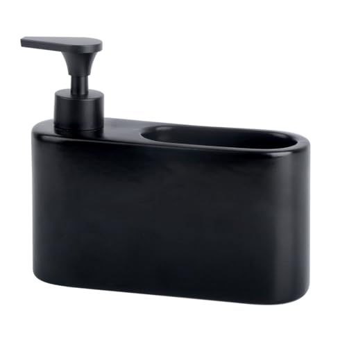KOOK TIME Distributeur Liquide Vaisselle Porte Eponge pour Cuisine | Distributeur Savon Liquide pour Les Mains avec Espace | Matériel: céramique | Couleur: Noir