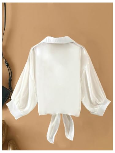 Women's Plus Size Knot Front Blouses Sheer Long Sleeve Collared Button Down Shirts Casual Dressy Tops2