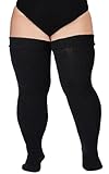 Moon Wood Women Plus Size Thigh High Socks Extra Long Striped Thick Over the Knee Socks Leg Warmer Boot Stockings Black