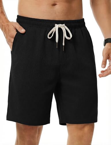 iClosam Bermuda Homme Velours Côtelé Taille Élastique Noir L
