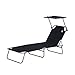 Outsunny Transat Bain de Soleil Pliable Grand Confort Dossier et Pare-Soleil réglable Multi-Positions Noir
