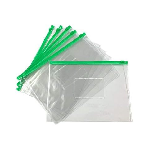 Pack of 12 A5 Green Zip Zippy Bags - Document Clear Plastic Transparent Storage Wallet Cover