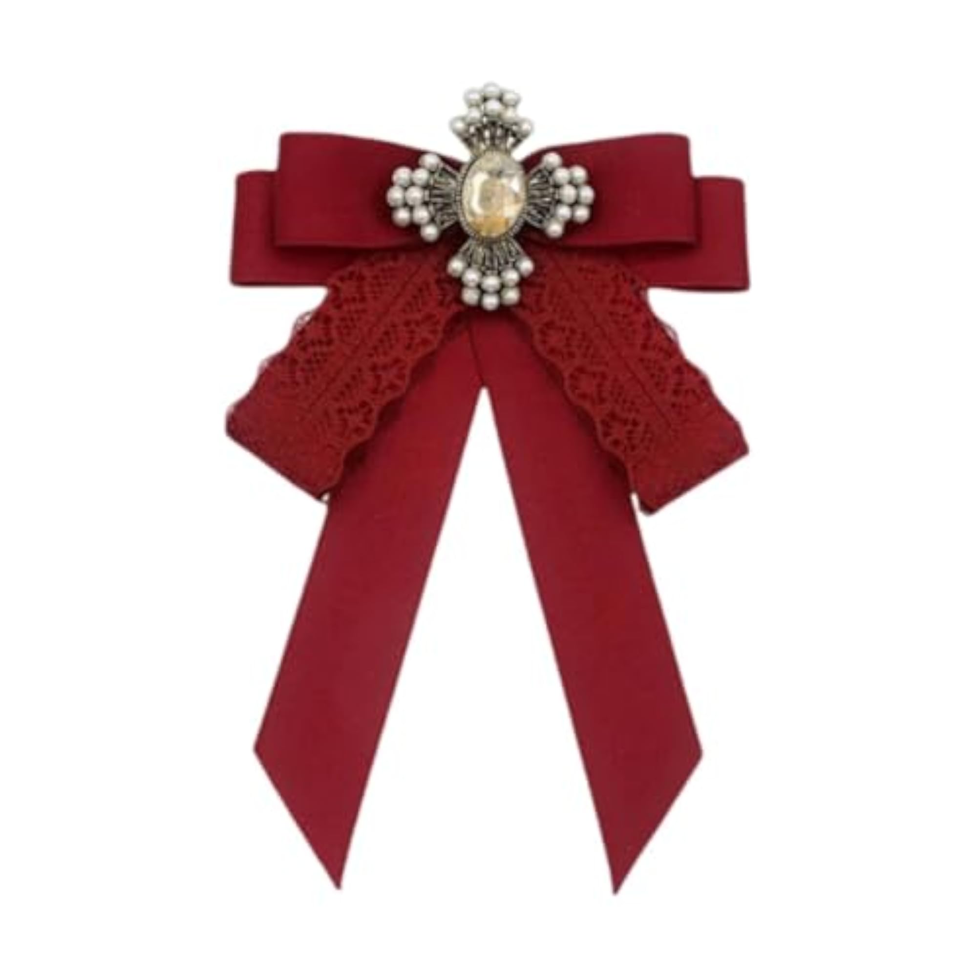 Ribbon Bow Brooch Pre Tied Bowknot for Women, Red