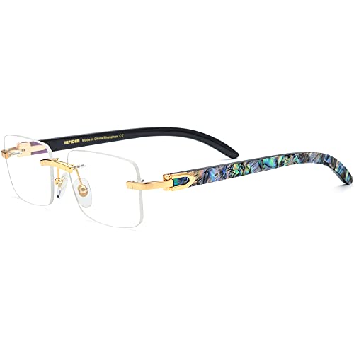 Image of HEPIDEM 100% Really Buffalo Horn Mussel Shell Rimless Eyeglass Frame 908