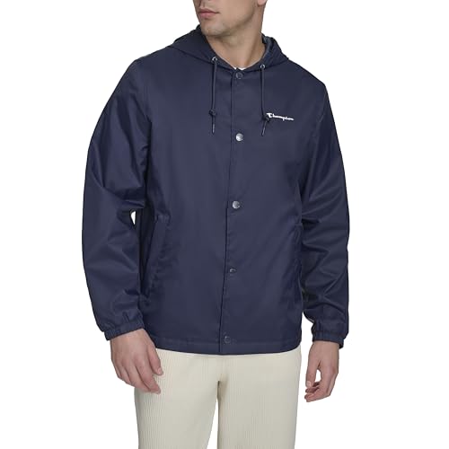 Champion Men's Hooded Coaches Rain Jacket, Peacoat, Medium