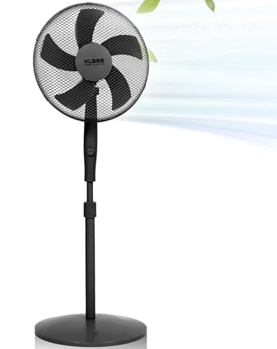 KLASS 16 Inch Standing Fan, Premium Pedestal Fans, 50W Motor, 5 Blades, Adjustable Height Stand Fan, Tilt Oscillating Fan, 3 Speed Floor Fan, Ideal Room Fan for Home, Office, Fans For Bedroom (Black)
