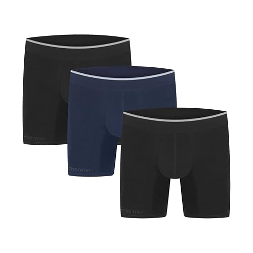 Men's Boxer Briefs in Premium Cotton, 3 Pack, Blue and Black Colors. Comfortable, Soft and Breathable.2