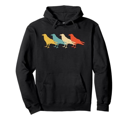 Crow Vintage Retro Raven Bird Lover anni '60 70 Regalo Felpa con Cappuccio