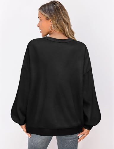 Image of UEU Women Oversized Striped Crewneck Sweatshirt Long Sleeve Color Block Pullover Tops Casual Loose Workout Shirt