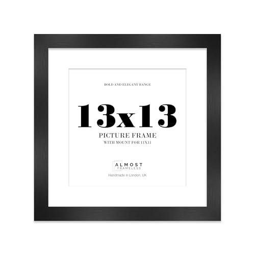 13x13 Black Square Frame With Mount for 11x11 Pictures 28mm Edge Frame Display with Wall Hooks, 1 Pack