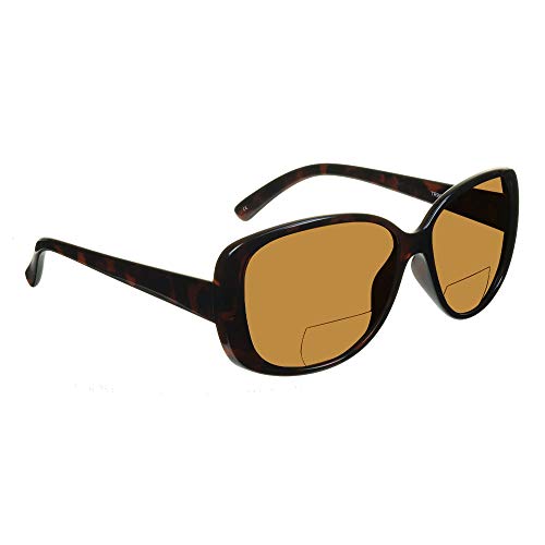 Image of proSPORT Womens Polarized Bifocal Reader Sunglasses Gray Brown Lens Oversize Jackie-O Black Brown Frame
