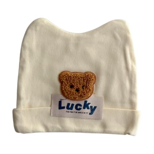 yanwuwa Gorro de bebé de oso para bebés, de algodón suave y transpirable, gorro fetal de dibujos animados, gorro de moda para 0-6 meses, blanco leche, M-L