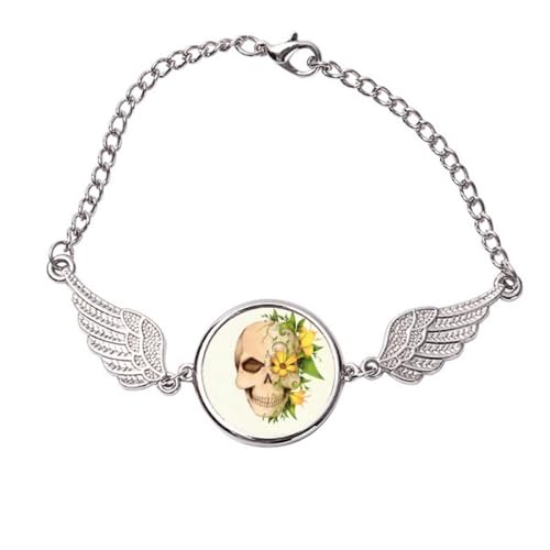Bracelet en métal avec squelette et ailes d'ange pour affirmer son look